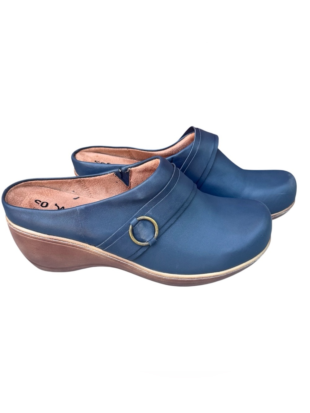 SoftWalk Macintyre Women's comfort slip clog mule navy leather buckle Sz 10.5W